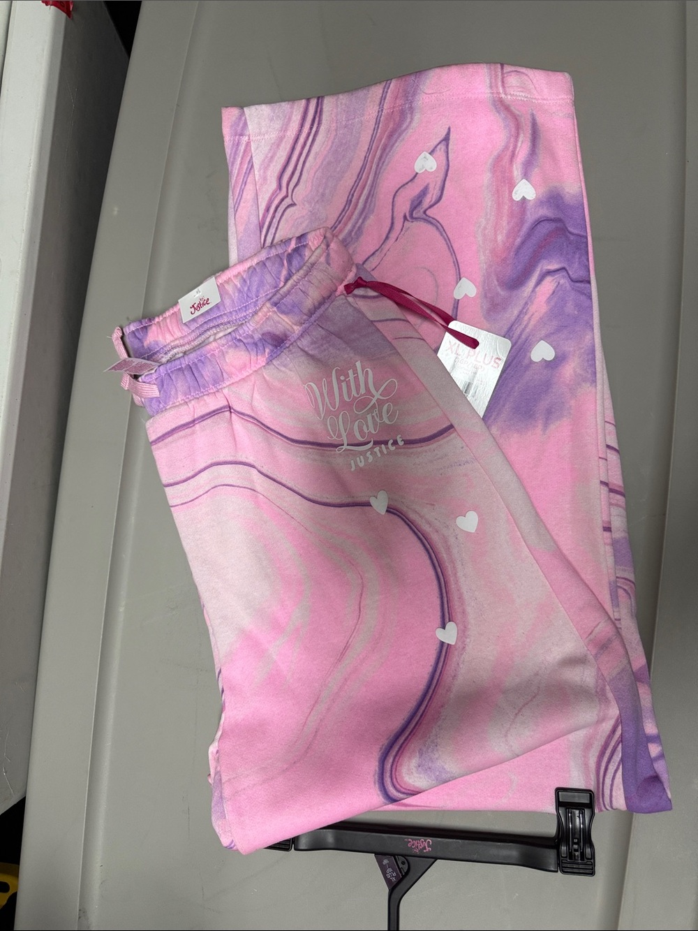 Justice Pink and Purple Marble Heart Sweatpants wide leg
